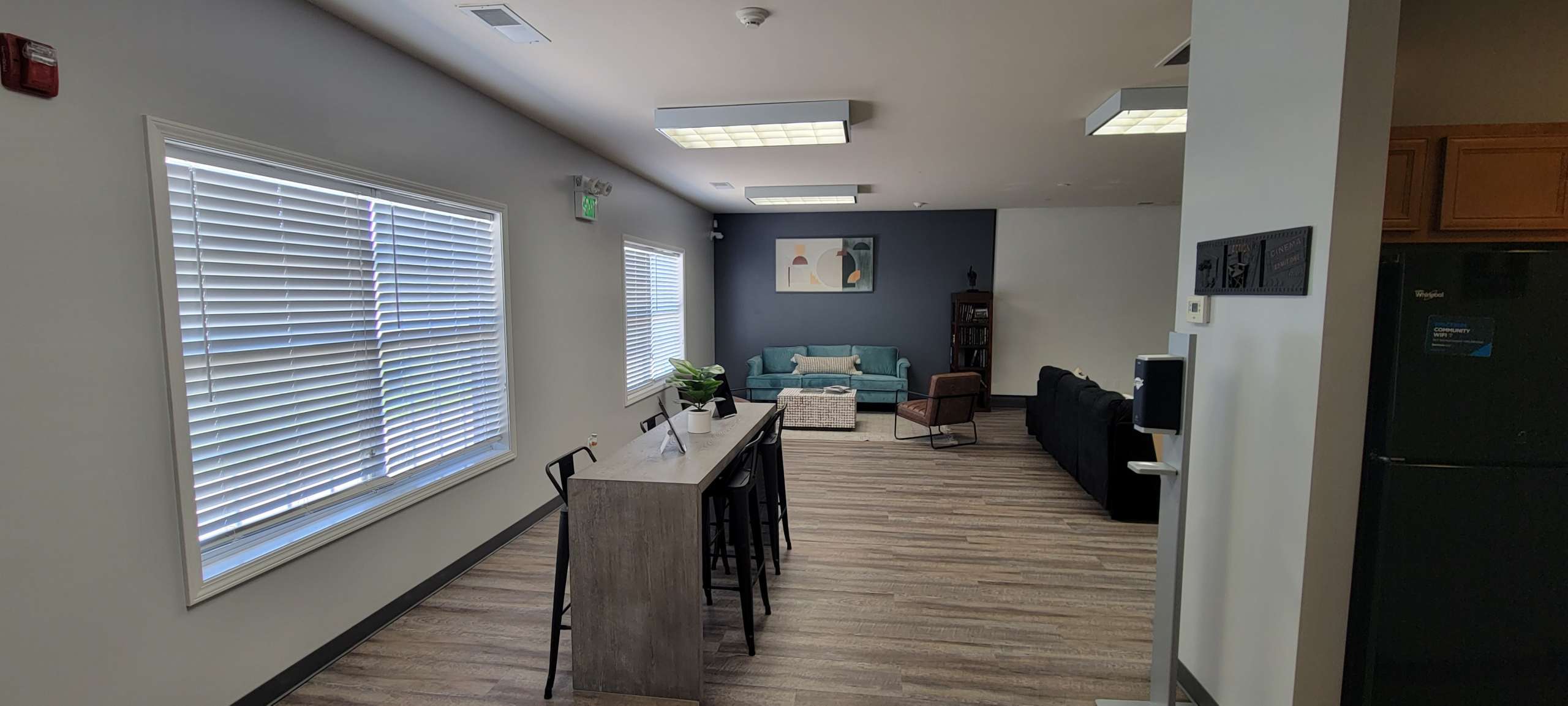 a room with a couch and a table